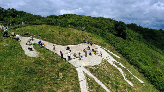 Volunteers working on the white horse at Litlington